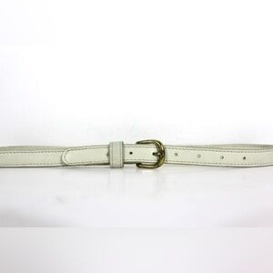 ROOTS Ecru Narrow Leather Belt Cream Off White Winter White